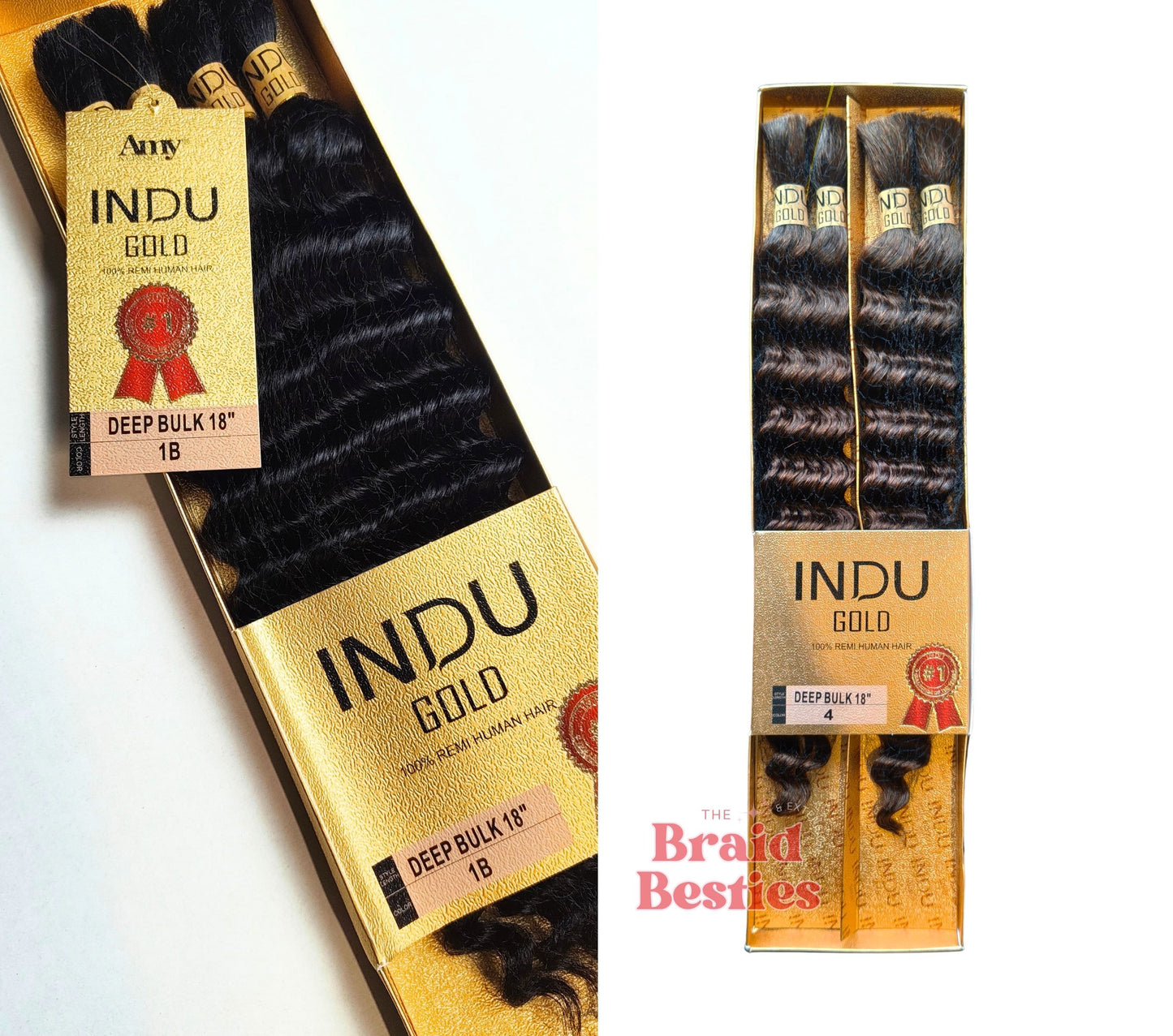 Amy Indu Gold - 100% Human Hair Braid - Deep Bulk 18" - 4 Bundles