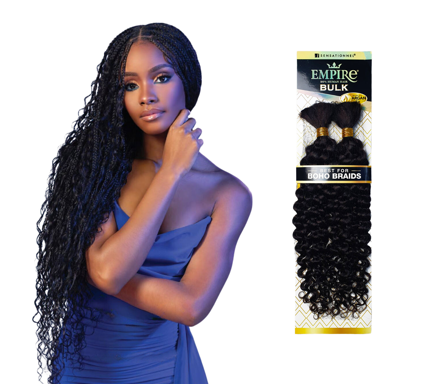 Human Hair Braids Sensationnel Empire 100% HH - Water Wave Bulk 18" Colour 2: DARK BROWN