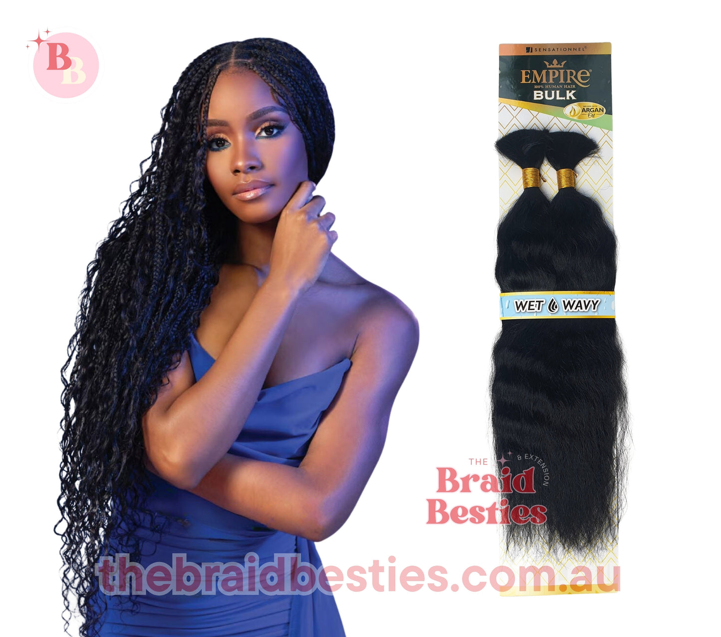Human Hair Braids Sensationnel Empire 100% HH - Wet & Wavy French Bulk 18" Colour 1: JET BLACK
