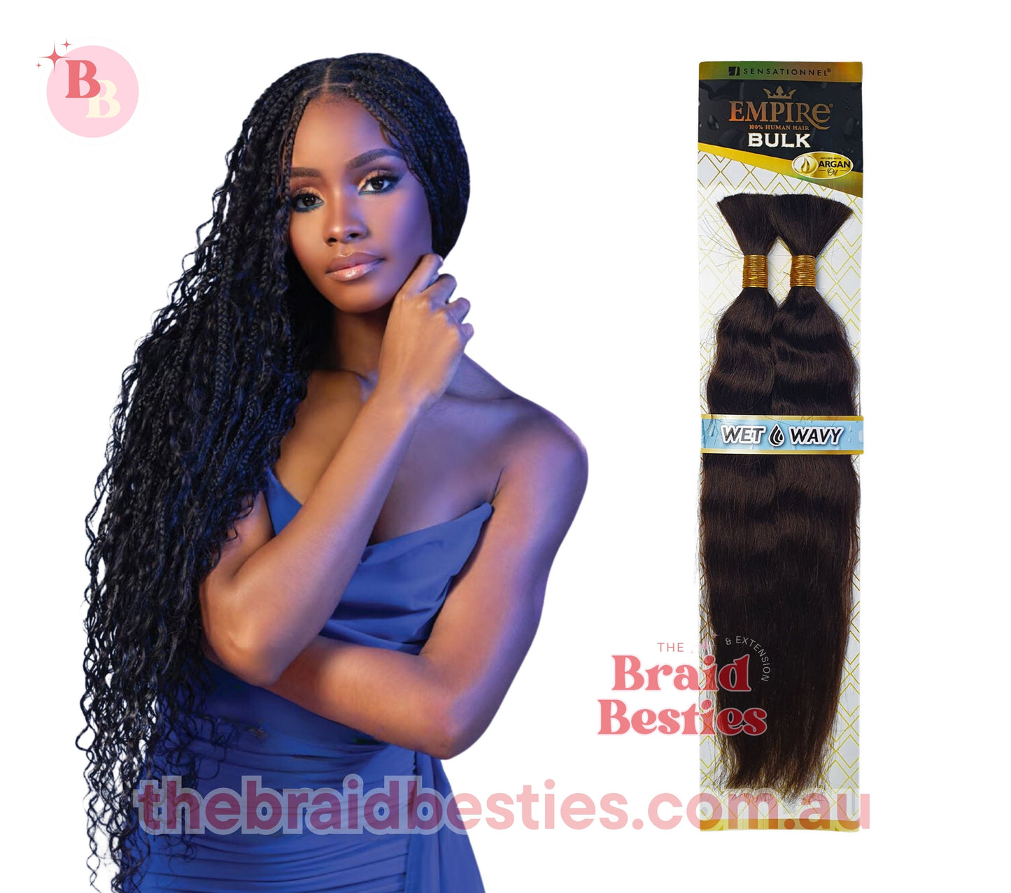 Human Hair Braids Sensationnel Empire 100% HH - Wet & Wavy Deep Bulk 18"