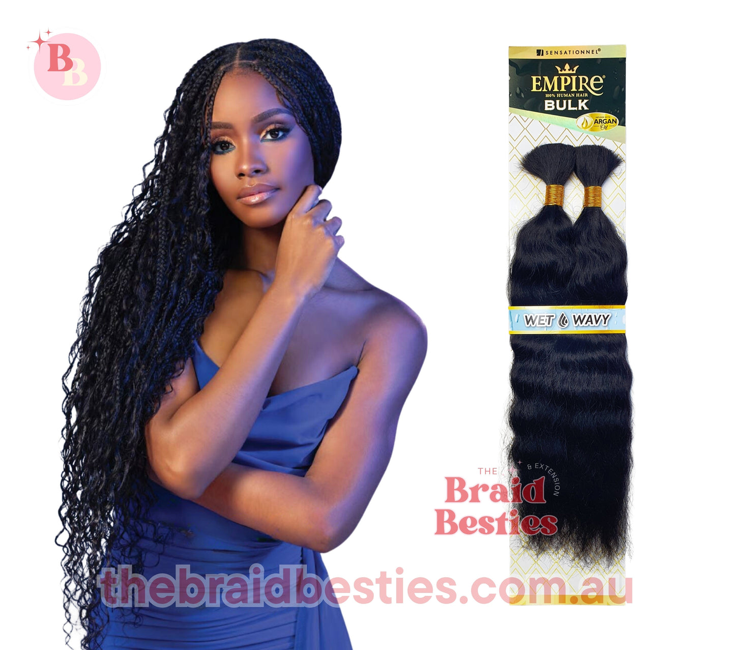 Human Hair Braids Sensationnel Empire 100% HH - Wet & Wavy French Bulk 18"