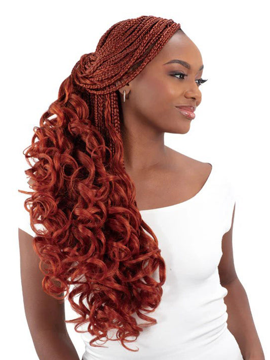 Model wearing Freetress Braid 4x French Curl 18" Braid Front