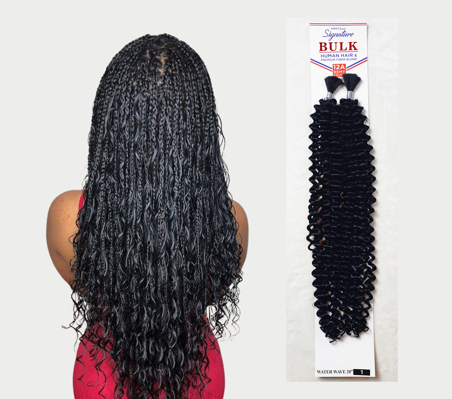 Human Hair Blend Braids Kima Signature Bulk- Water Wave 20" Colour 1 Deep Black