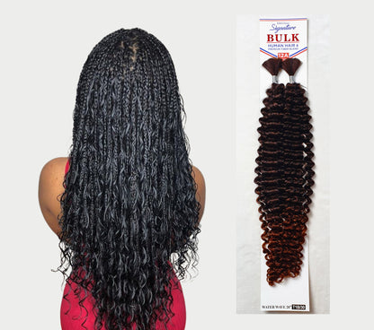 Human Hair Blend Braids Kima Signature Bulk- Water Wave 20" Colour 1B/30 Black/Auburn Ombre