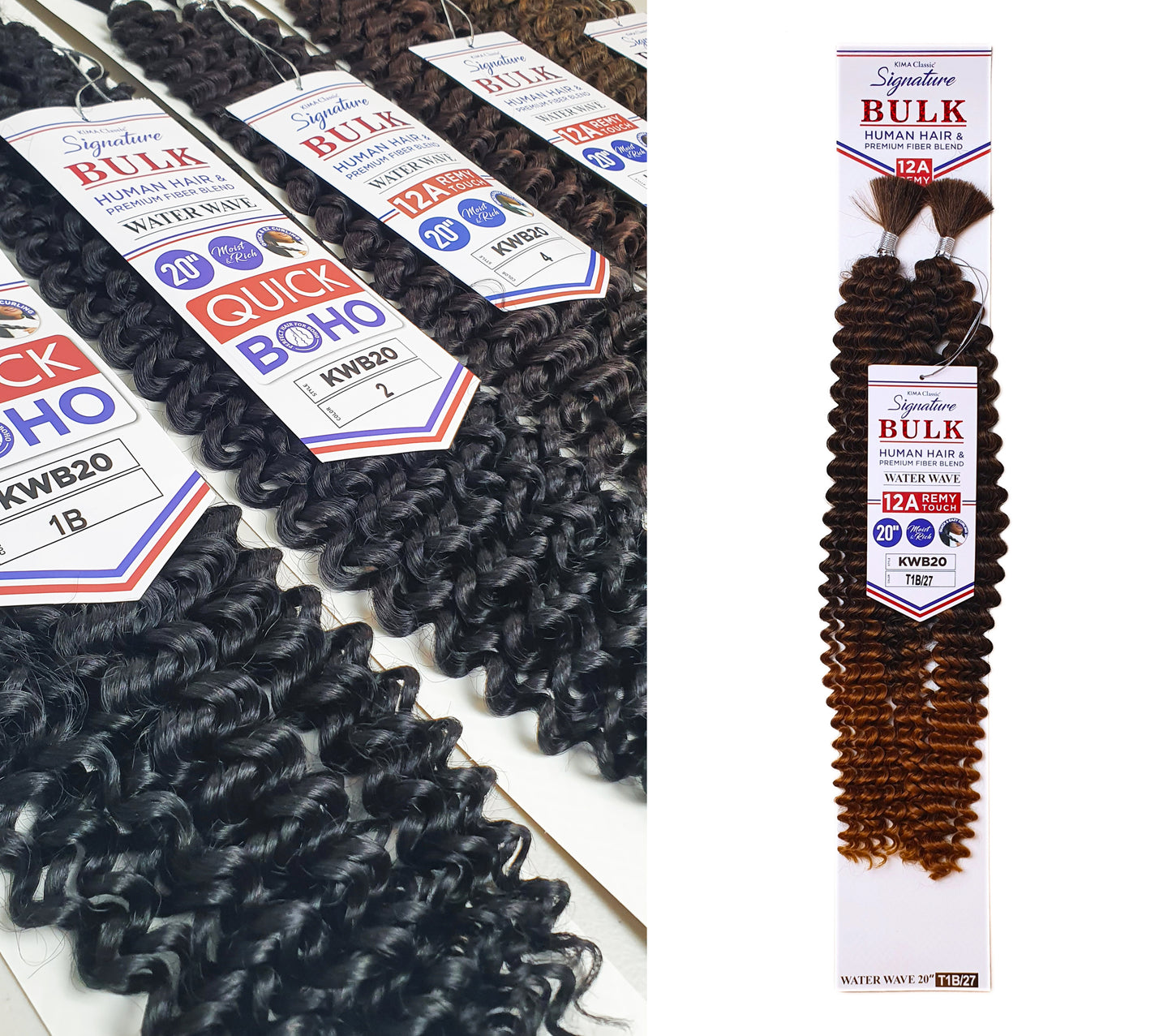 Human Hair Blend Braids Kima Signature Bulk- Water Wave 20" Colour 1B/27: BLACK/ BLONDE OMBRE