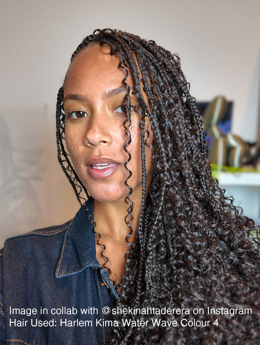 Model wearing Human Hair Blend Braids Kima Signature Bulk- Water Wave 20"