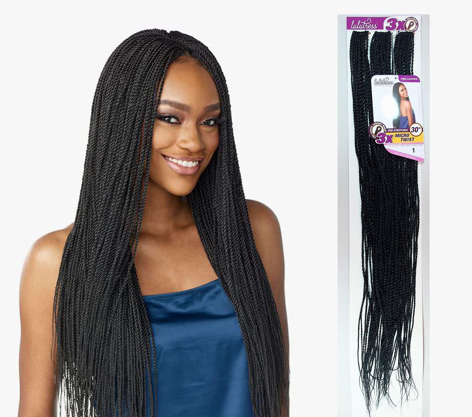 3 x Lulutress Micro Twist Crochet Hair Extensions 30" Color 1 Jet Black