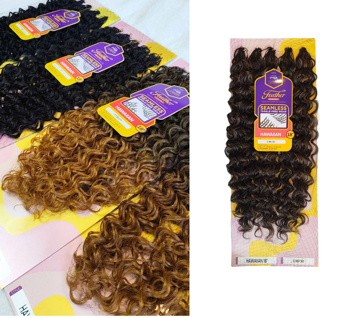 Outre Purple Pack Human Hair Blend (Miracle Knots) Feather Crochet - Hawaiian 18"