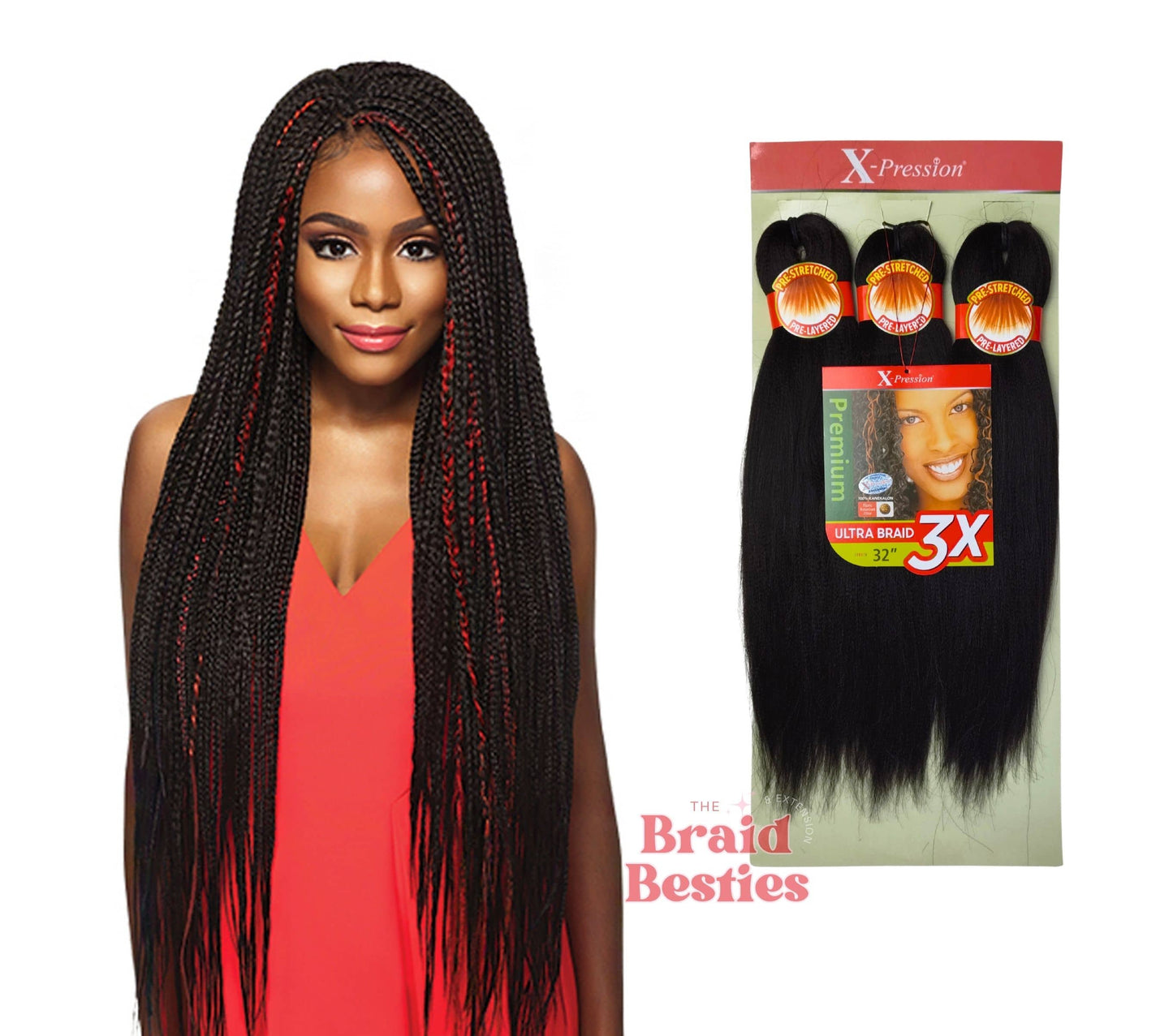 Outre X-Pression Ultra Braid 32" - Pre-Stretched Braiding Hair - 3 Bundles