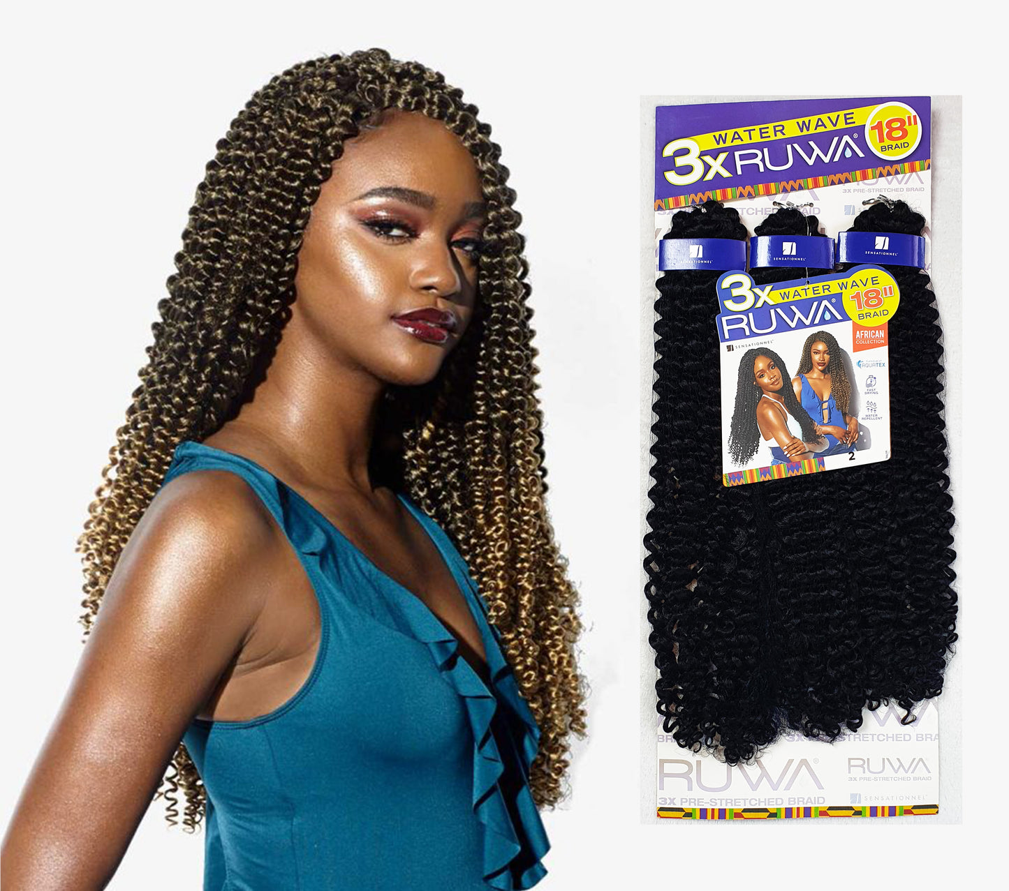 3 x RUWA Water Wave 18" Crochet Braid Colour 2 DARK BROWN