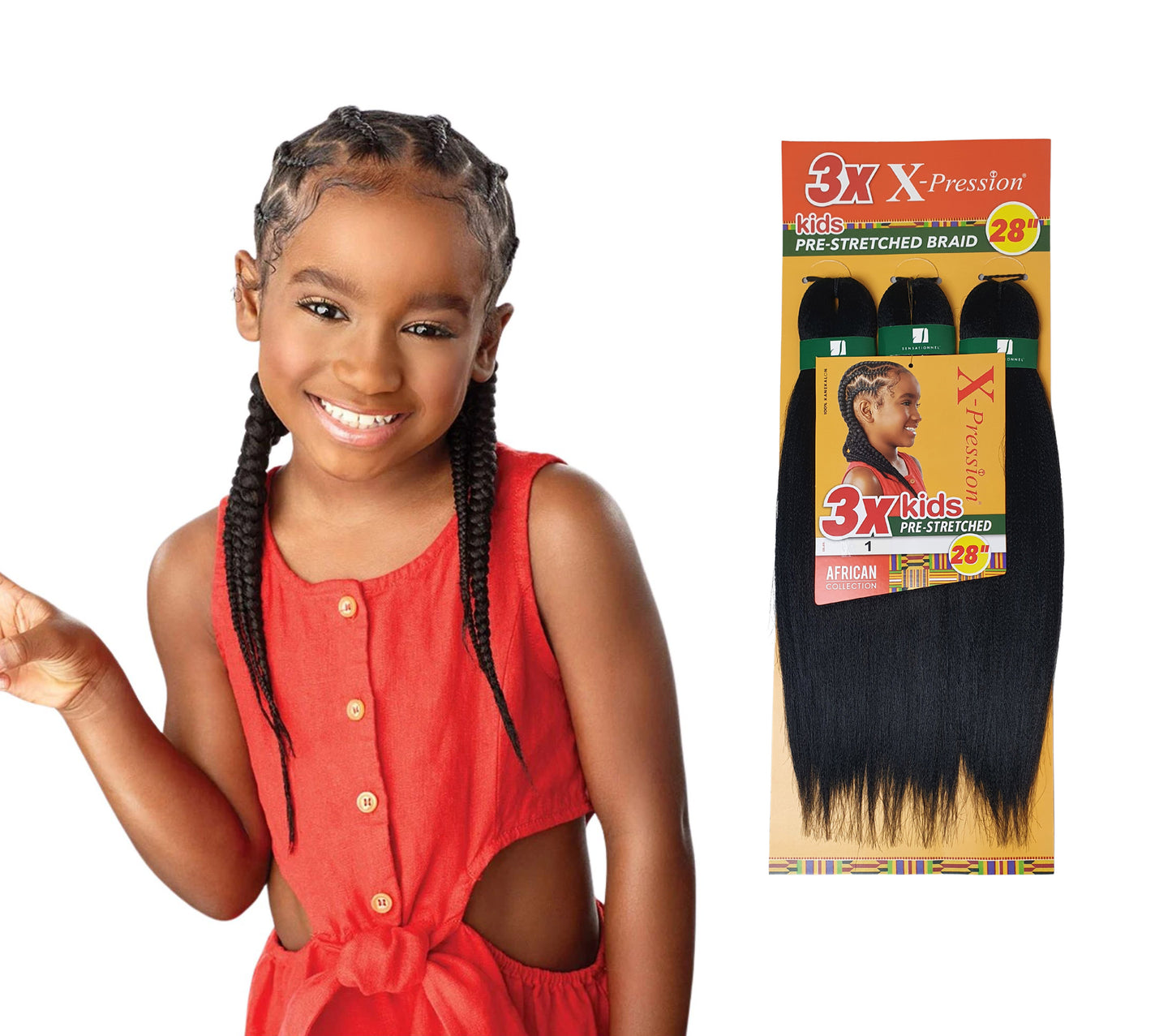 3 x X-Pression Kids Pre-Stretched Braid 28"