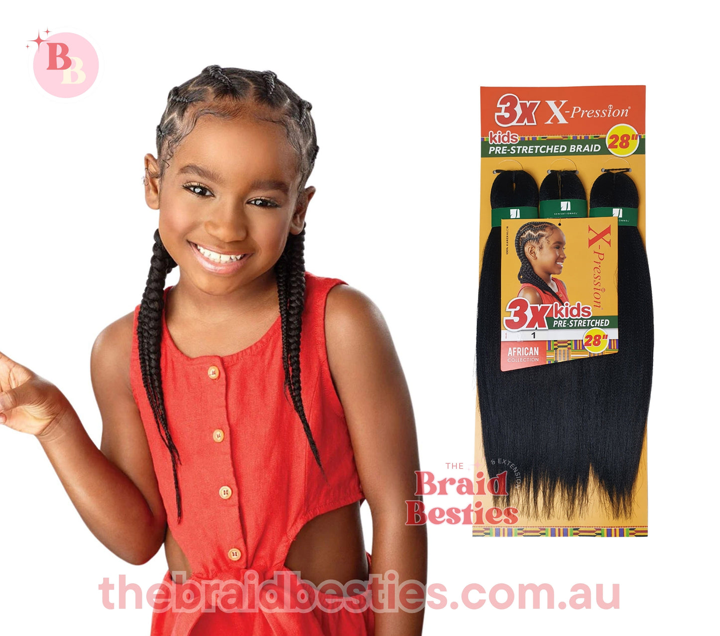 3 x X-Pression Kids Pre-Stretched Braid 28"