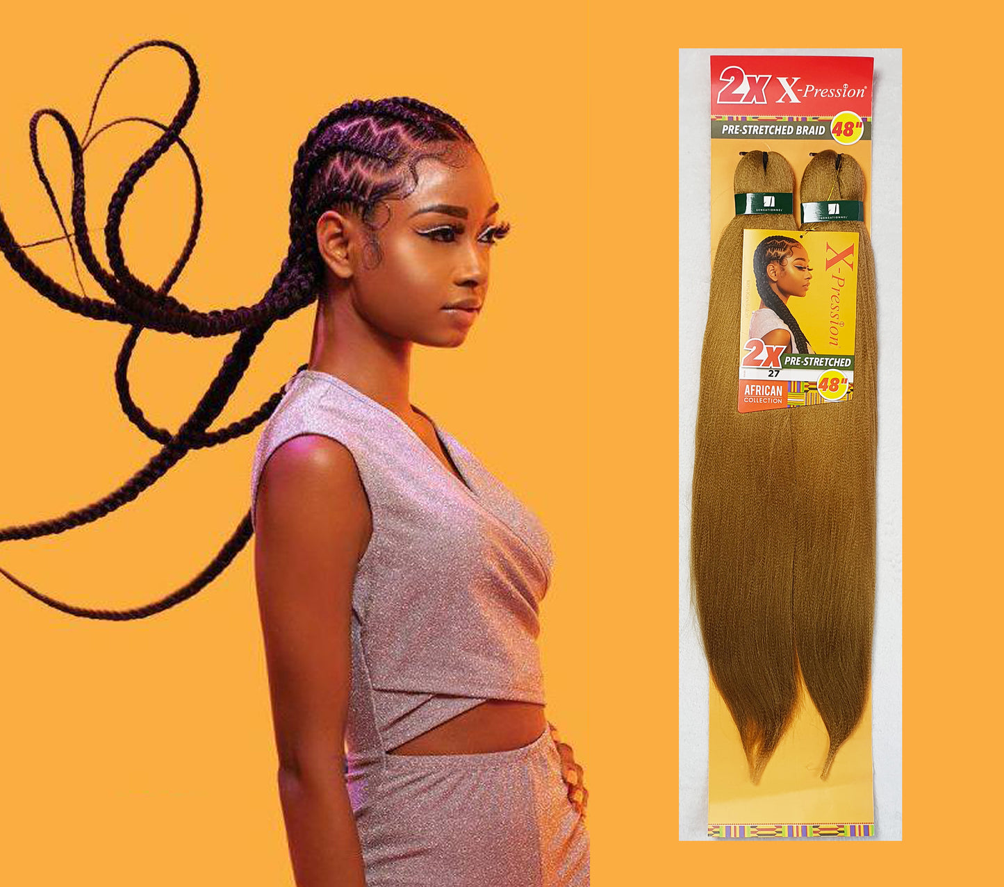 2 x X-Pression Pre-Stretched Braid 48" Color 27: GOLDEN BLONDE
