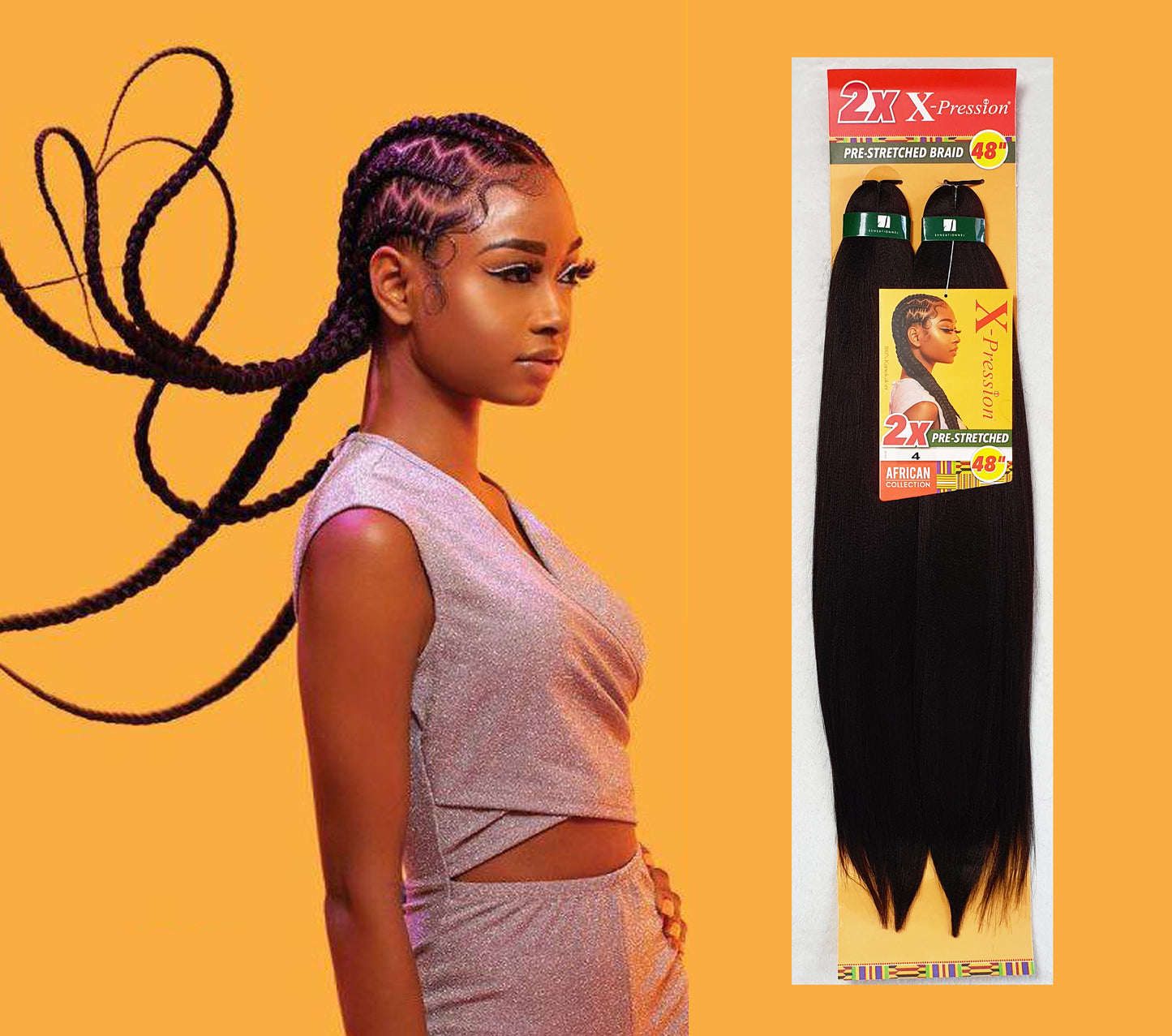 2 x X-Pression Pre-Stretched Braid 48" Color 4: CHOCOLATE BROWN