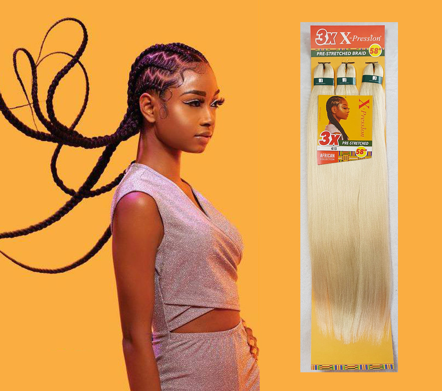 3 x X-Pression Pre-Stretched Braid 58" Color 613: LIGHT BLONDE