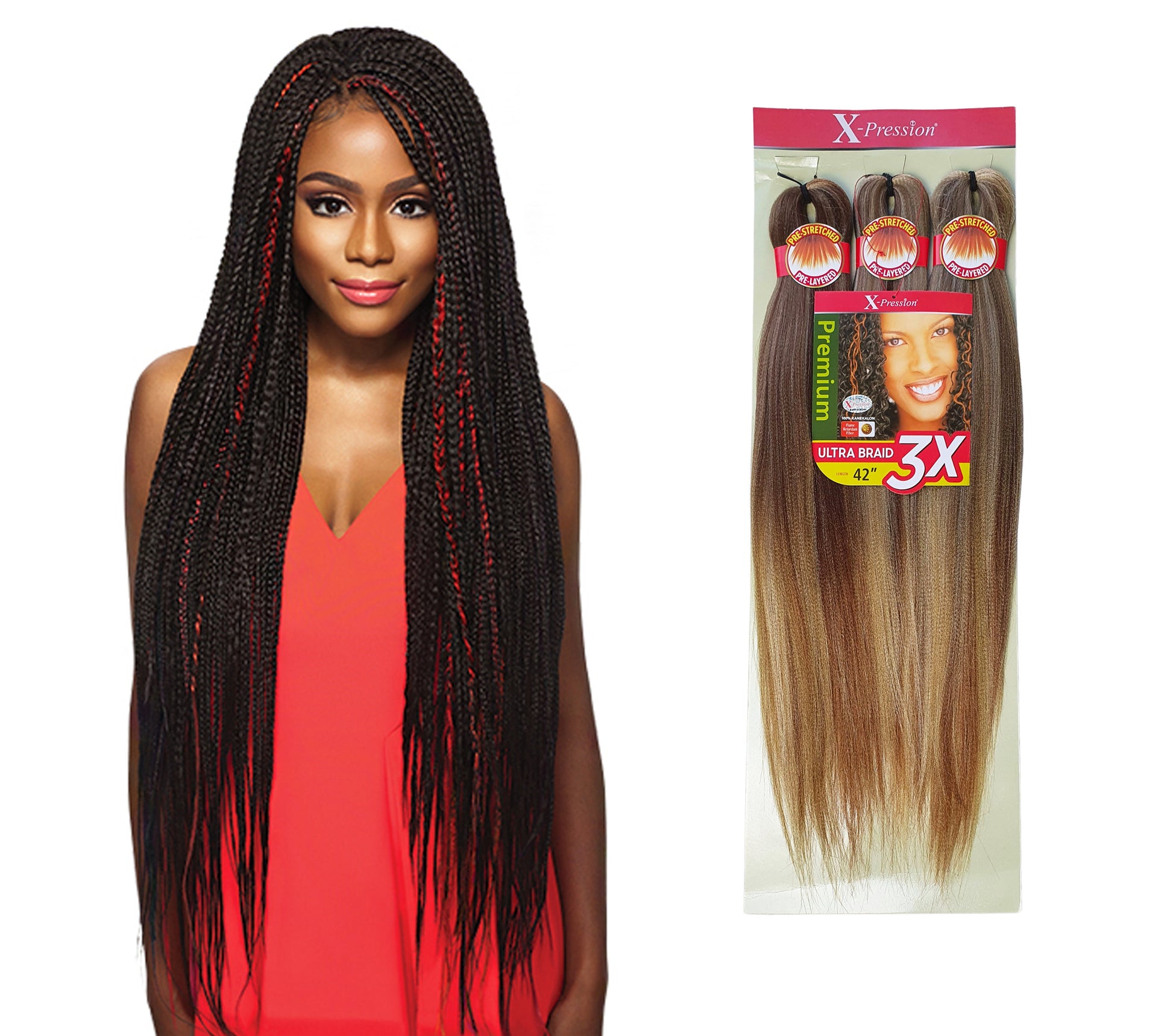 3 x Outre X-Pression Pre-Stretched Ultra Braid 42" Colour M27/30/613: GOLDEN BLONDE/AUBURN & BLONDE