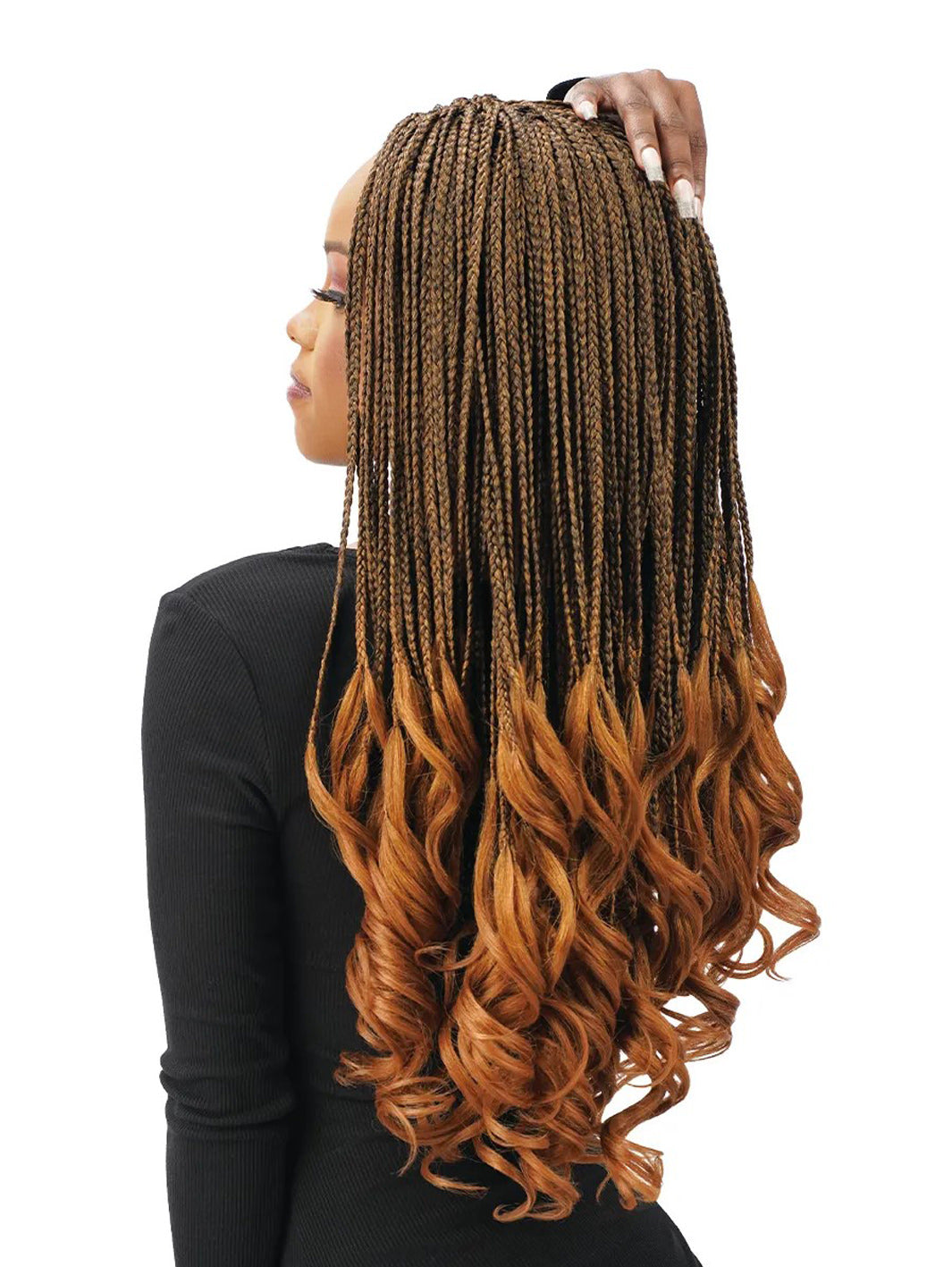 Model wearing Zury 6x French Curl 40" back view