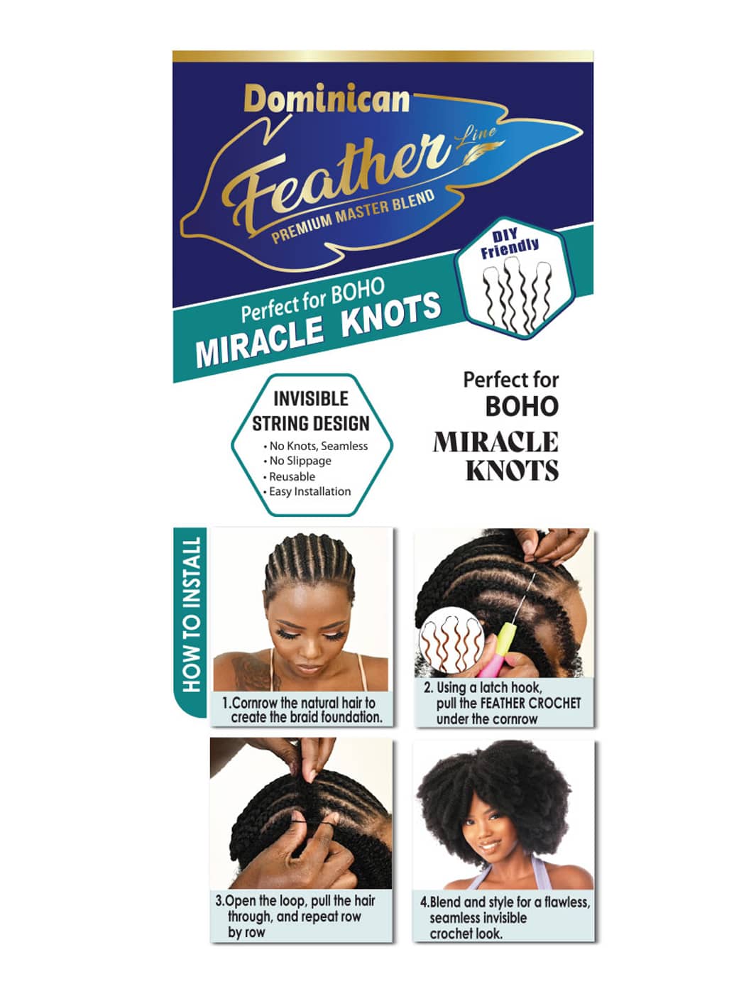 Bijoux - Human Hair Blend (Miracle Knots) Feather Crochet - Dominican Pixie Burmese 4A - 18"