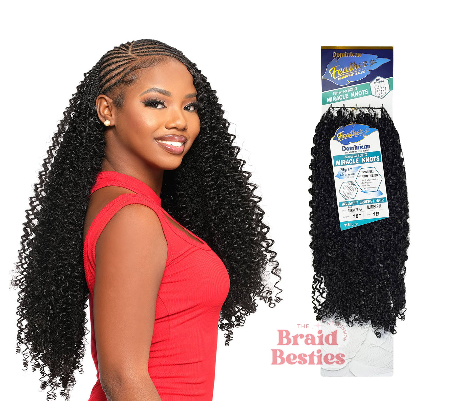 Bijoux - Human Hair Blend (Miracle Knots) Feather Crochet - Dominican Pixie Burmese 4A - 18"