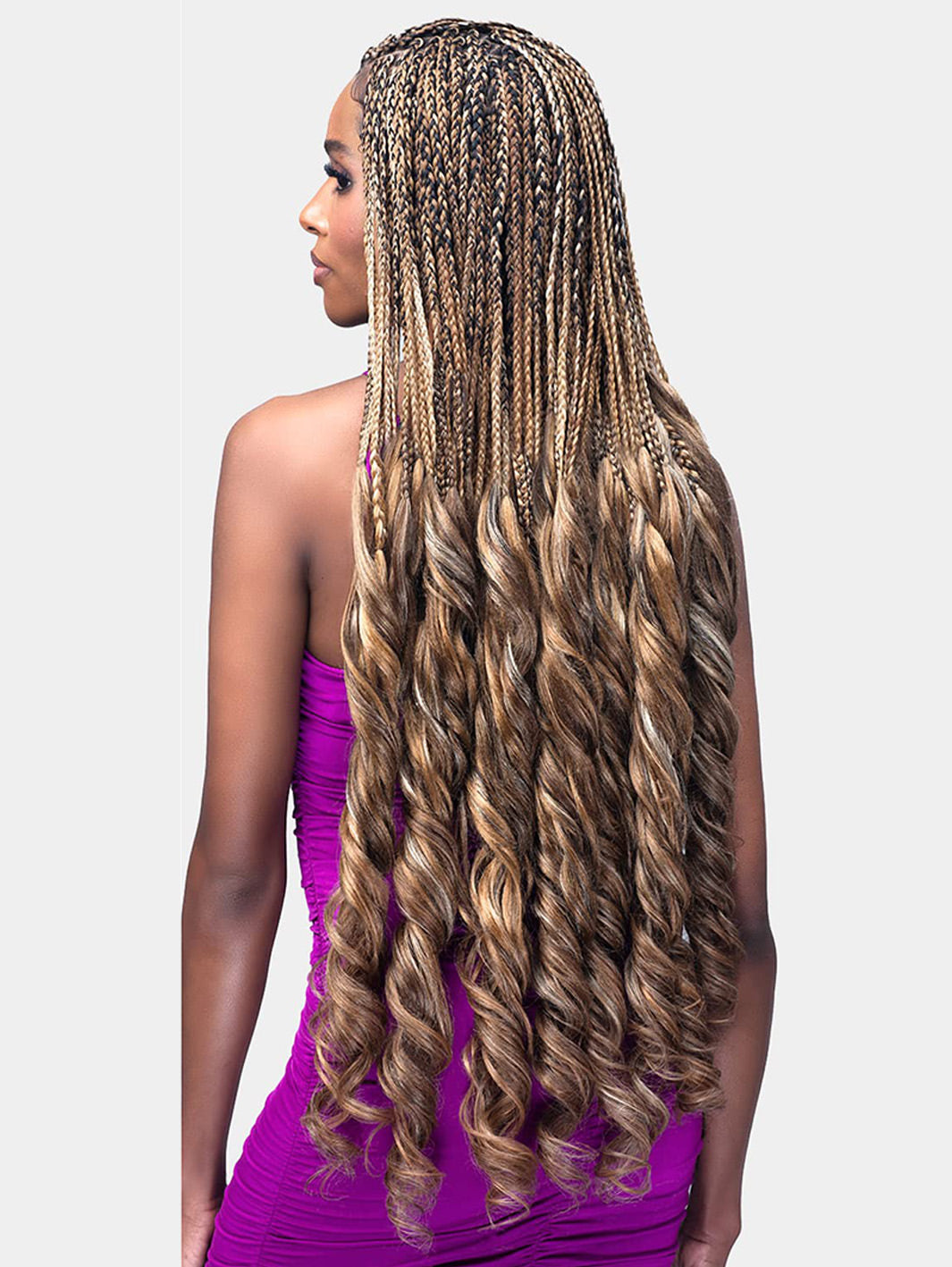 Model Wearing Bobbi Boss 3 x French Curl Braid 28" French Curl Braid Back View 