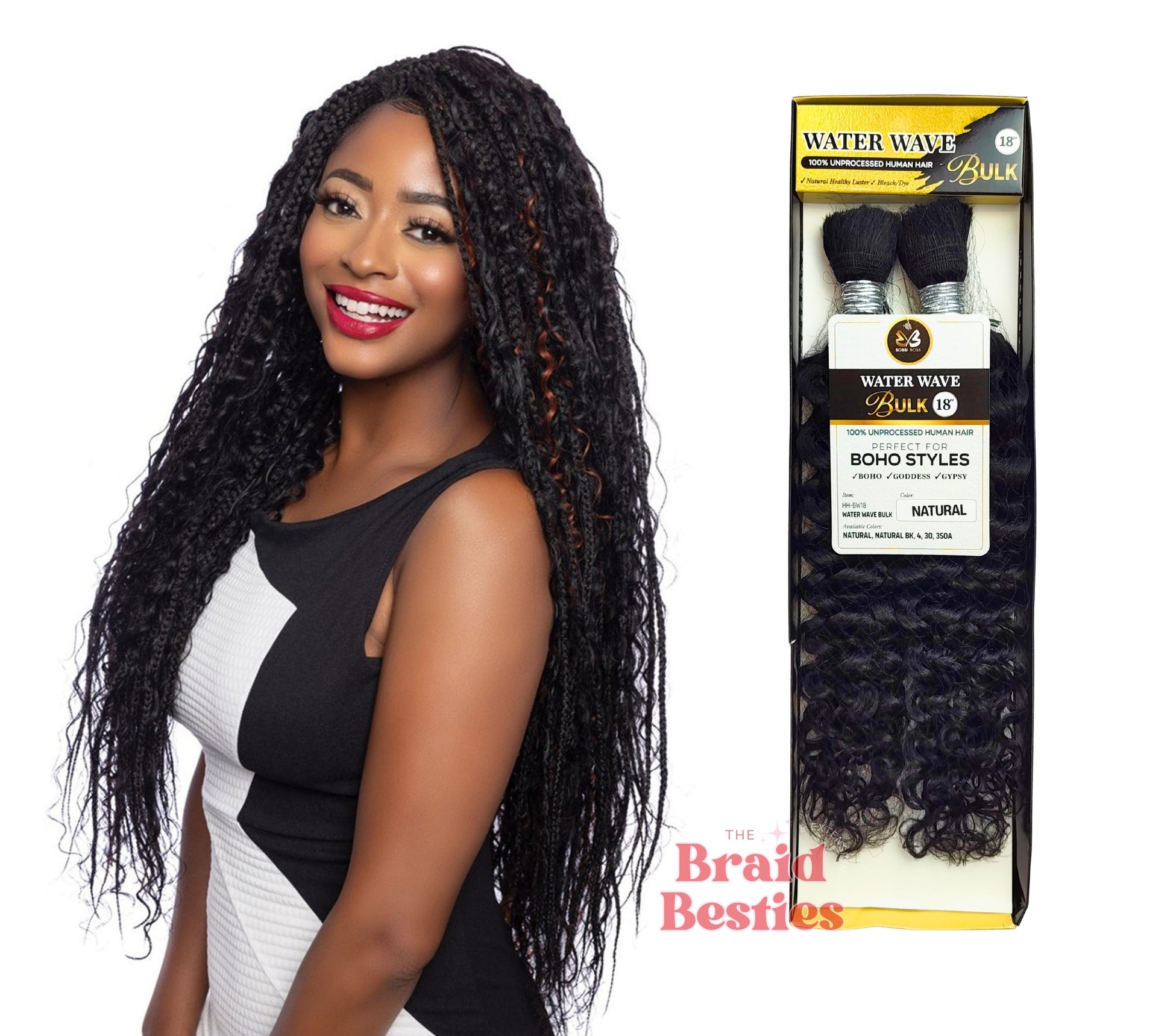 Bobbi Boss Bundle 100% Human Hair Braid -Water Wave Bulk 18" Colour Natural