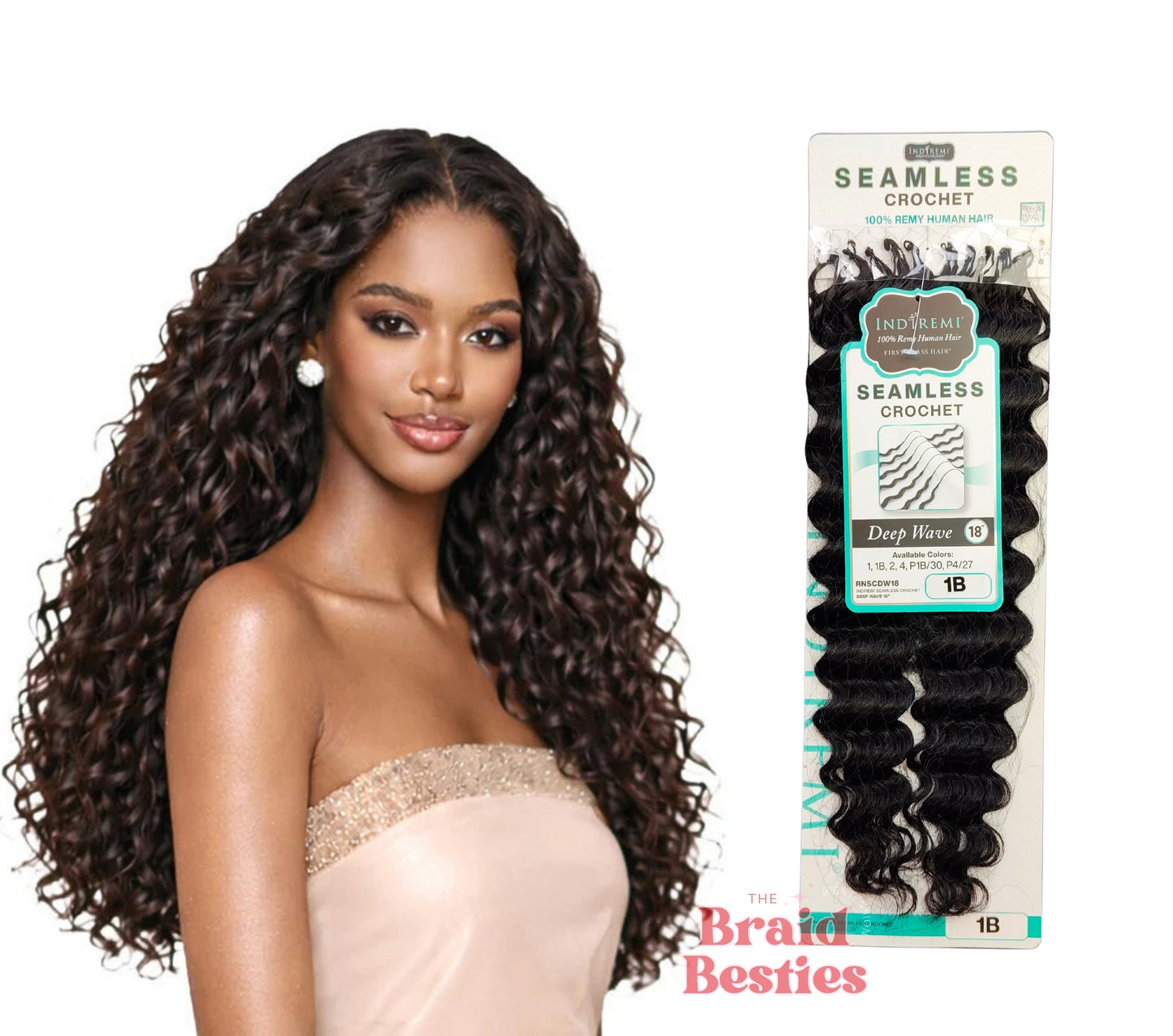 Bobbi Boss Indiremi 100% Human Hair (Miracle Knots) Feather Crochet - Deep Wave 18" Colour 1B: BLACK