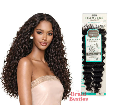Bobbi Boss Indiremi 100% Human Hair (Miracle Knots) Feather Crochet - Deep Wave 18" Colour 1B: BLACK