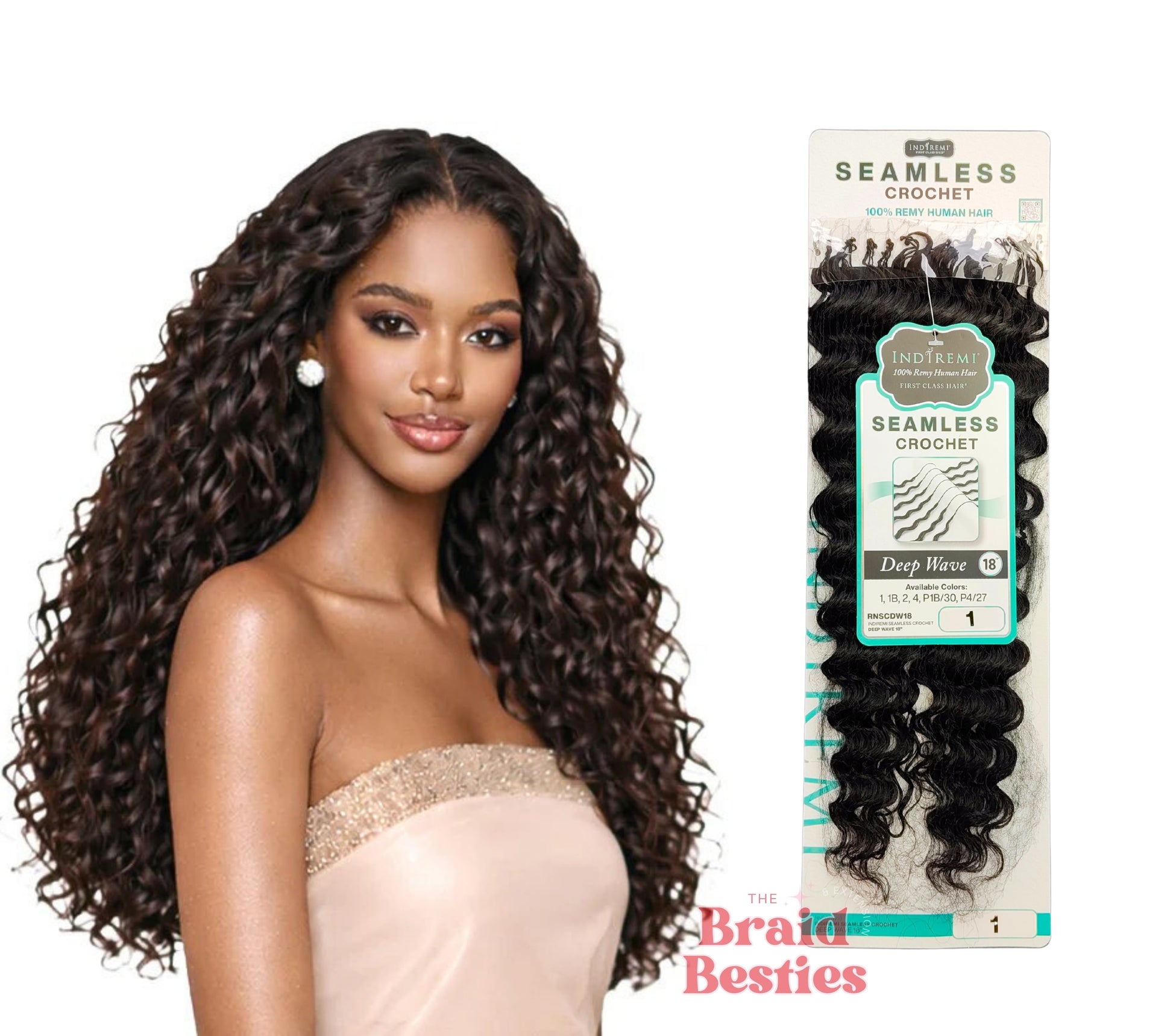 Bobbi Boss Indiremi 100% Human Hair (Miracle Knots) Feather Crochet - Deep Wave 18" Colour 1: JET BLACK