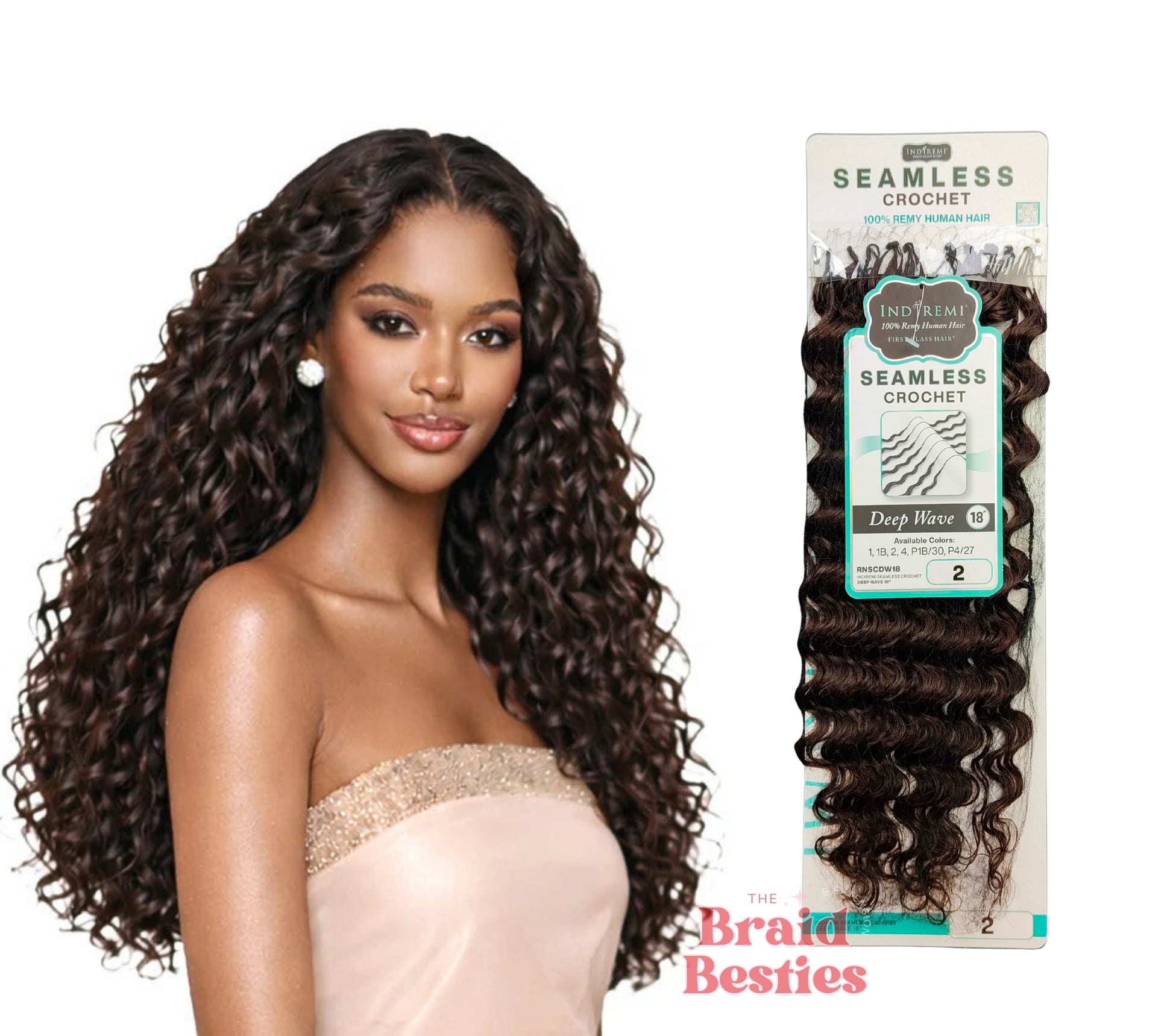 Bobbi Boss Indiremi 100% Human Hair (Miracle Knots) Feather Crochet - Deep Wave 18" Colour 2: DARK BROWN