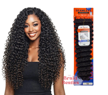 Bobbi Boss Miss Origin - Human Hair Blend (Miracle Knots) Feather Crochet - Deep Wave 20" Colour 1B: BLACK