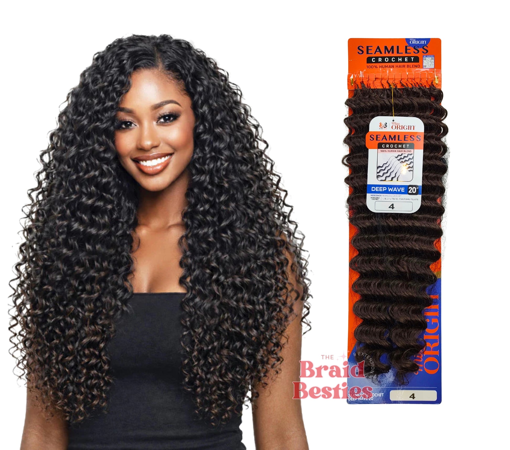 Bobbi Boss Miss Origin - Human Hair Blend (Miracle Knots) Feather Crochet - Deep Wave 20" Colour 4: CHOCOLATE BROWN