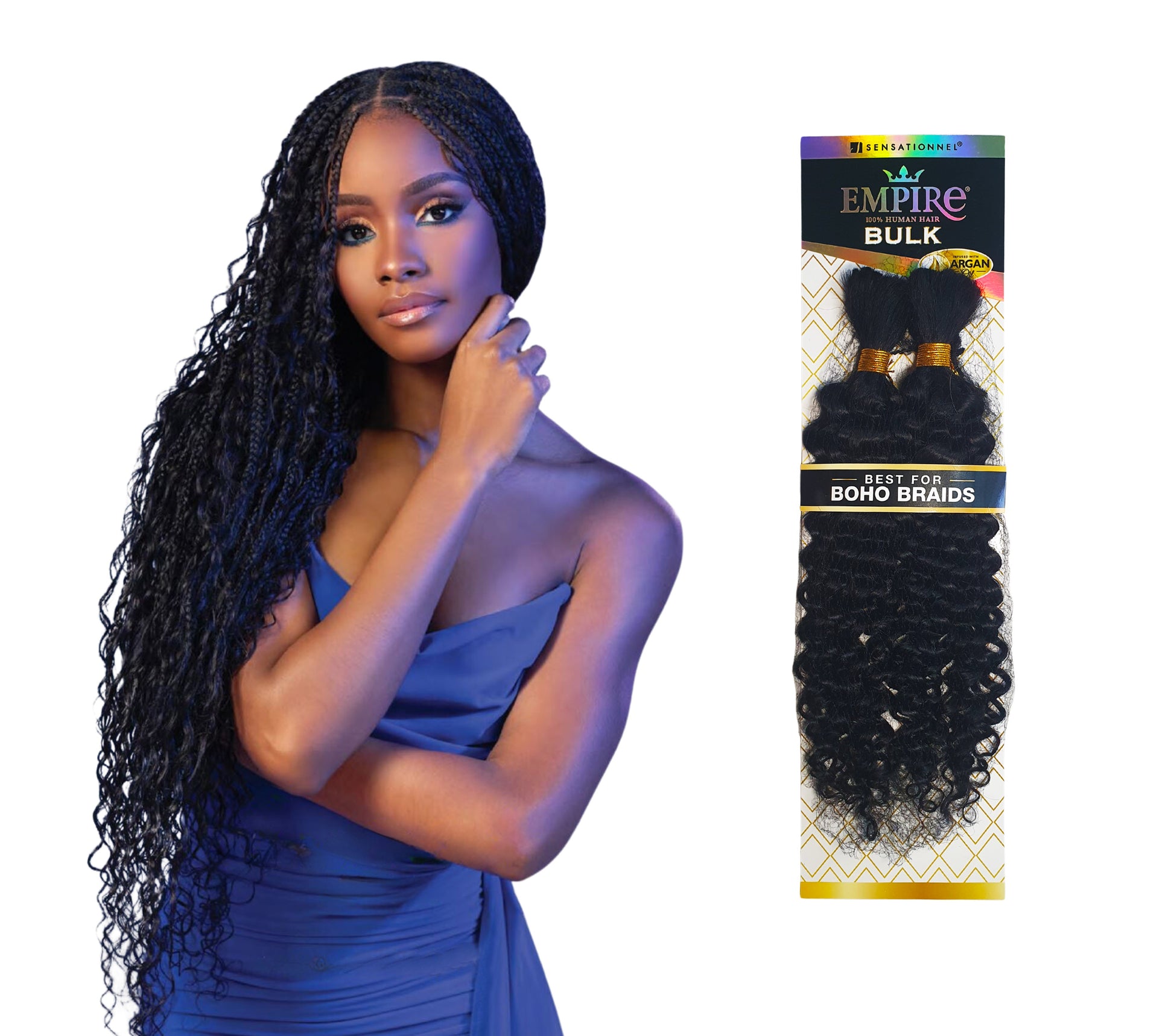 Human Hair Braids Sensationnel Empire 100% HH - Water Wave Bulk 18" Colour 1: JET BLACK