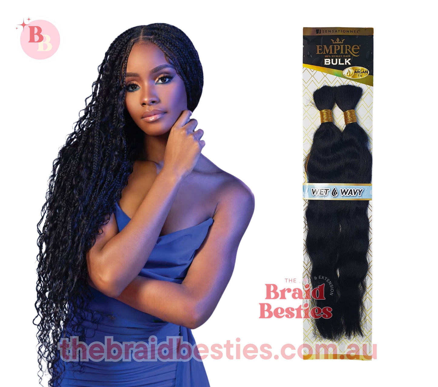Human Hair Braids Sensationnel Empire 100% HH - Wet & Wavy Deep Bulk 18"