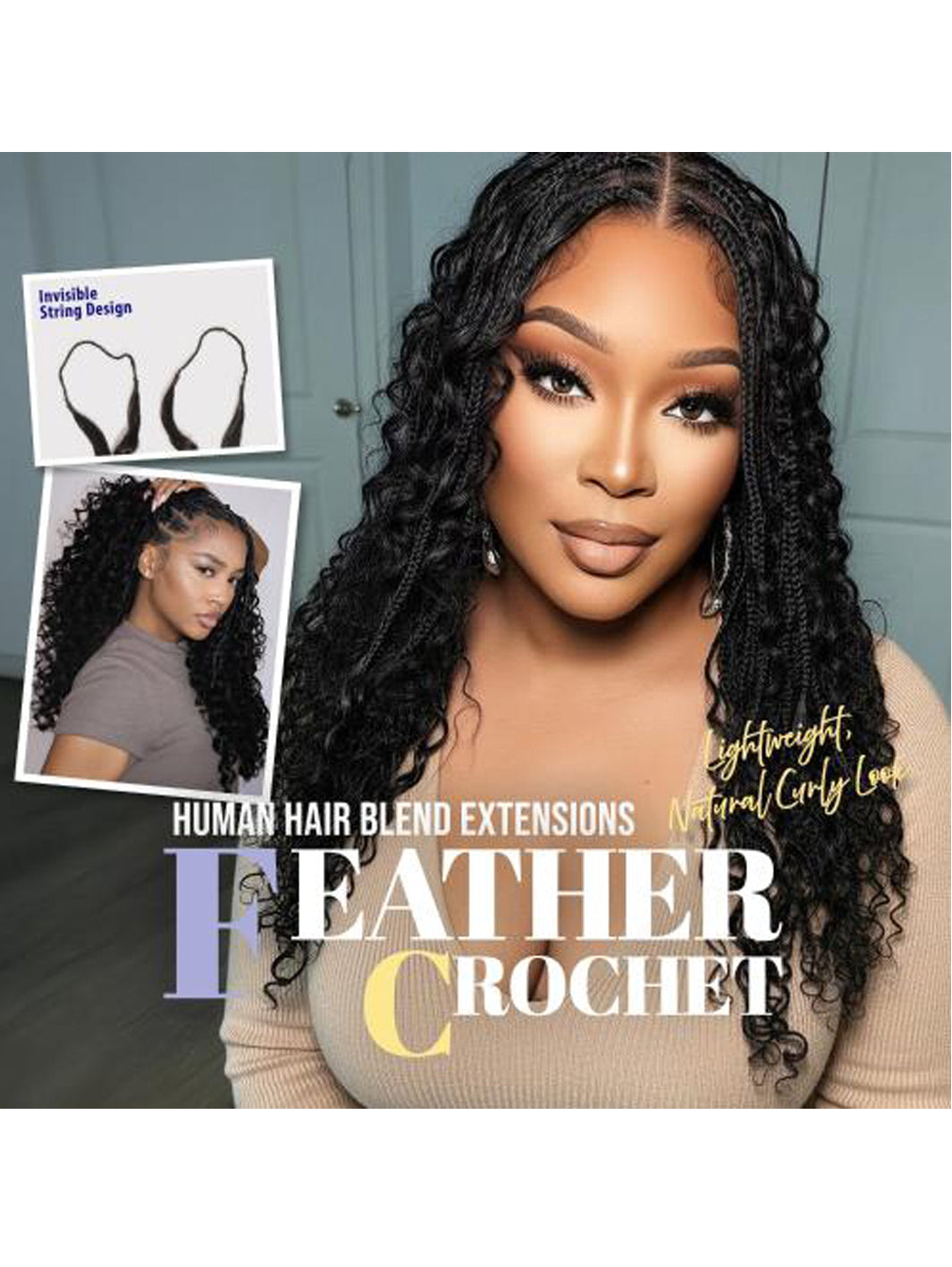 Janet - Encore La Vie - Human Hair Blend (Miracle Knots) Feather Crochet - Deep Wave 18" Model Image