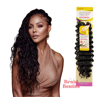 Janet - Encore La Vie - Human Hair Blend (Miracle Knots) Feather Crochet - Deep Wave 18" Colour 1B: BLACK