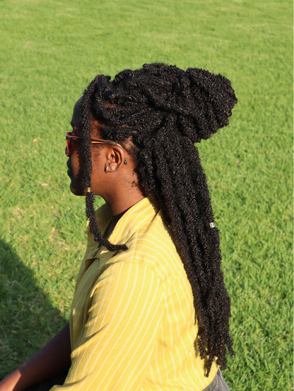 Model wearing 2 x Lulutress Butterfly Locs Crochet Hair Extensions 18" Model Picture The Braid Besties