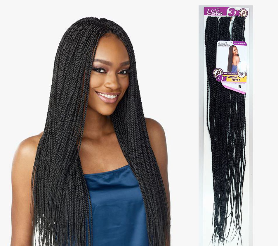 3 x Lulutress Micro Twist Crochet Hair Extensions 30" Color 1B Black