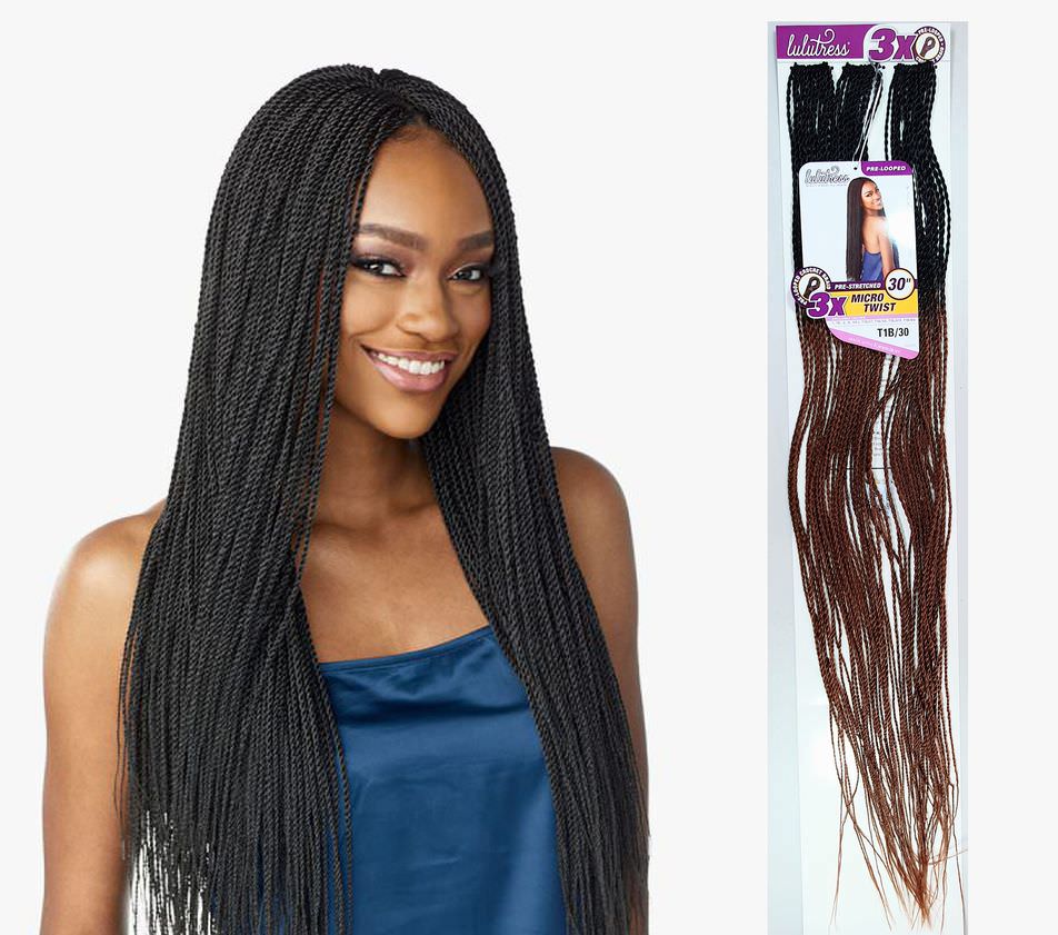 3 x Lulutress Micro Twist Crochet Hair Extensions 30" Color 1B/30 Black & Auburn