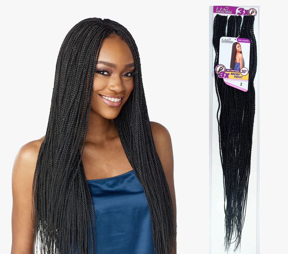 3 x Lulutress Micro Twist Crochet Hair Extensions 30" Color 2 Dark Brown