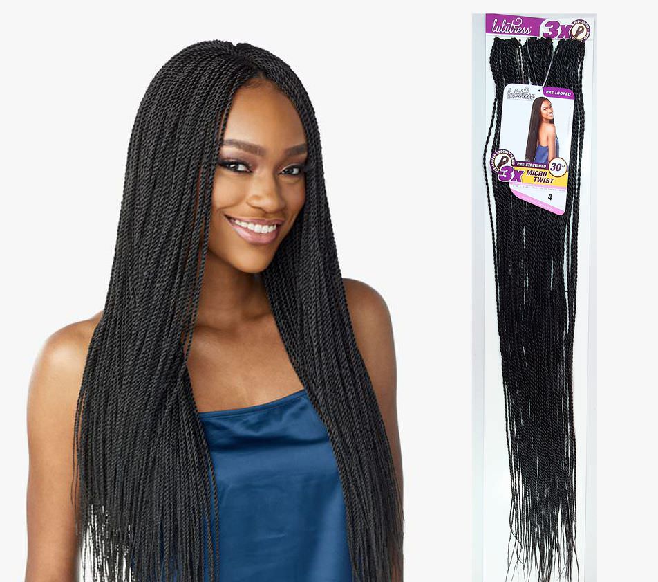 3 x Lulutress Micro Twist Crochet Hair Extensions 30" Color 4 Chocolate Brown