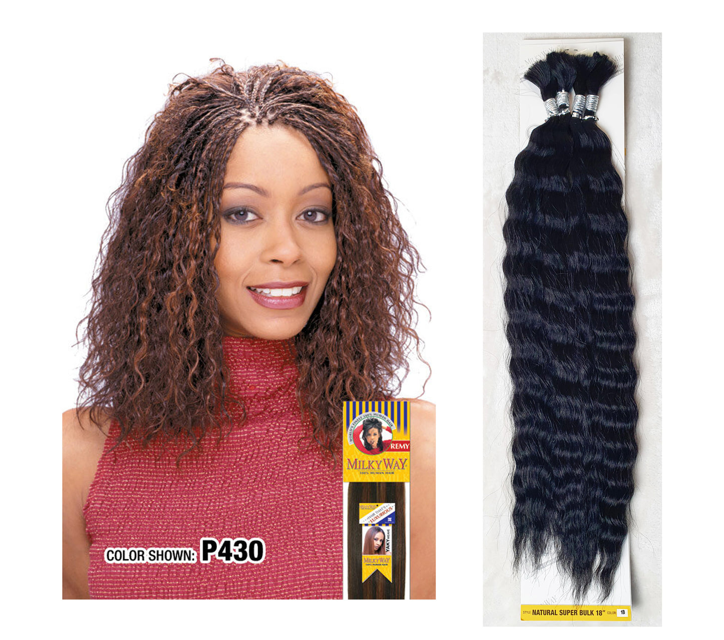 Human Hair Braids Milky Way Que Natural Super Bulk 18" Colour 1B