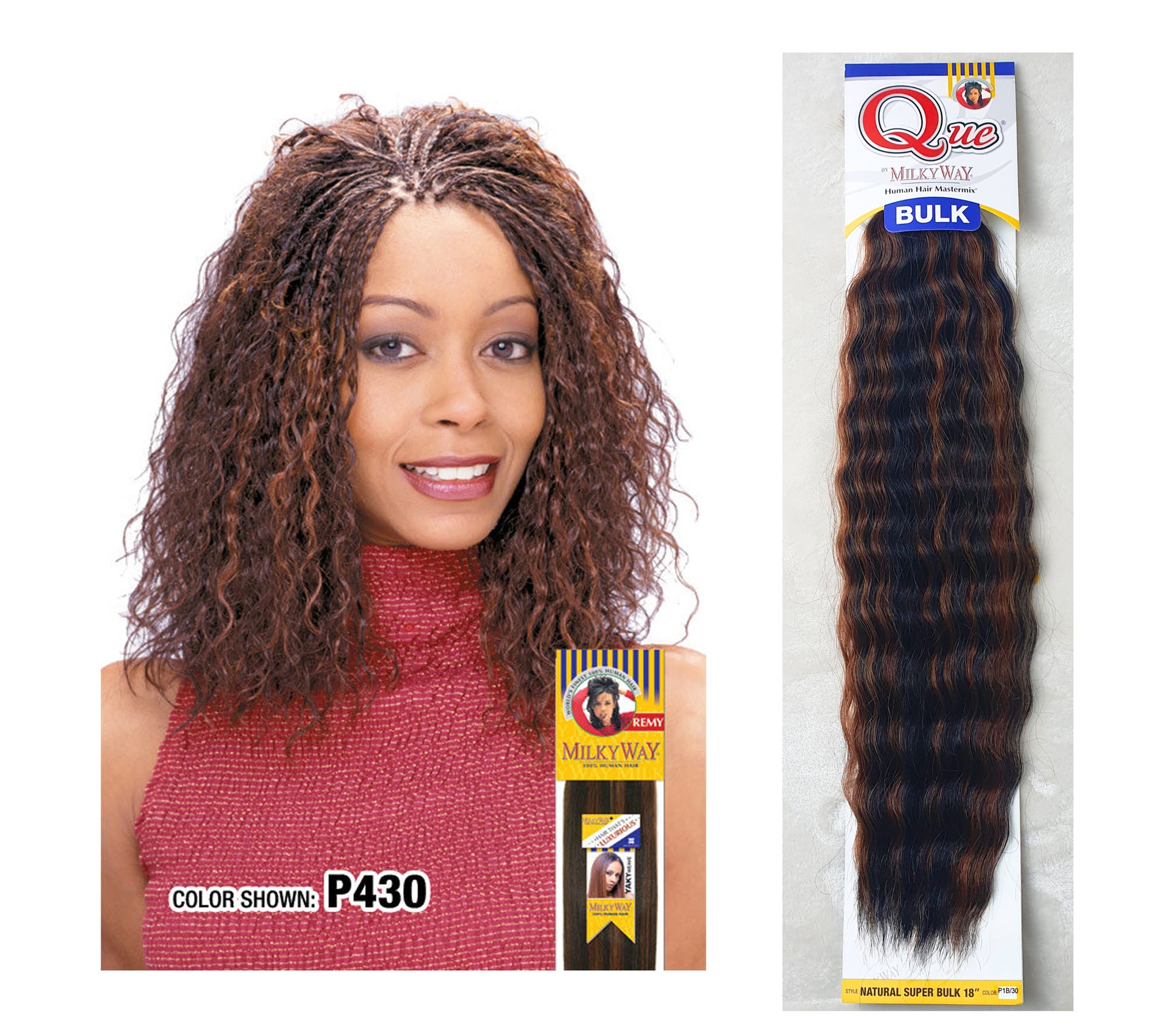 Human Hair Braids Milky Way Que Natural Super Bulk 18" Colour P1B/30