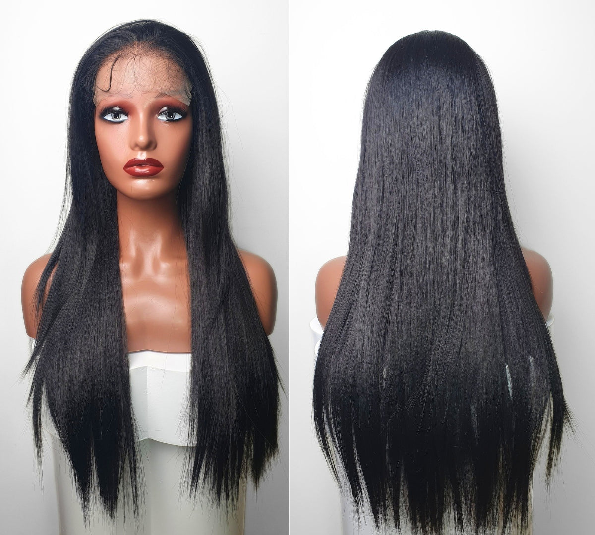 1b black human hair blend lace front 2024 wig