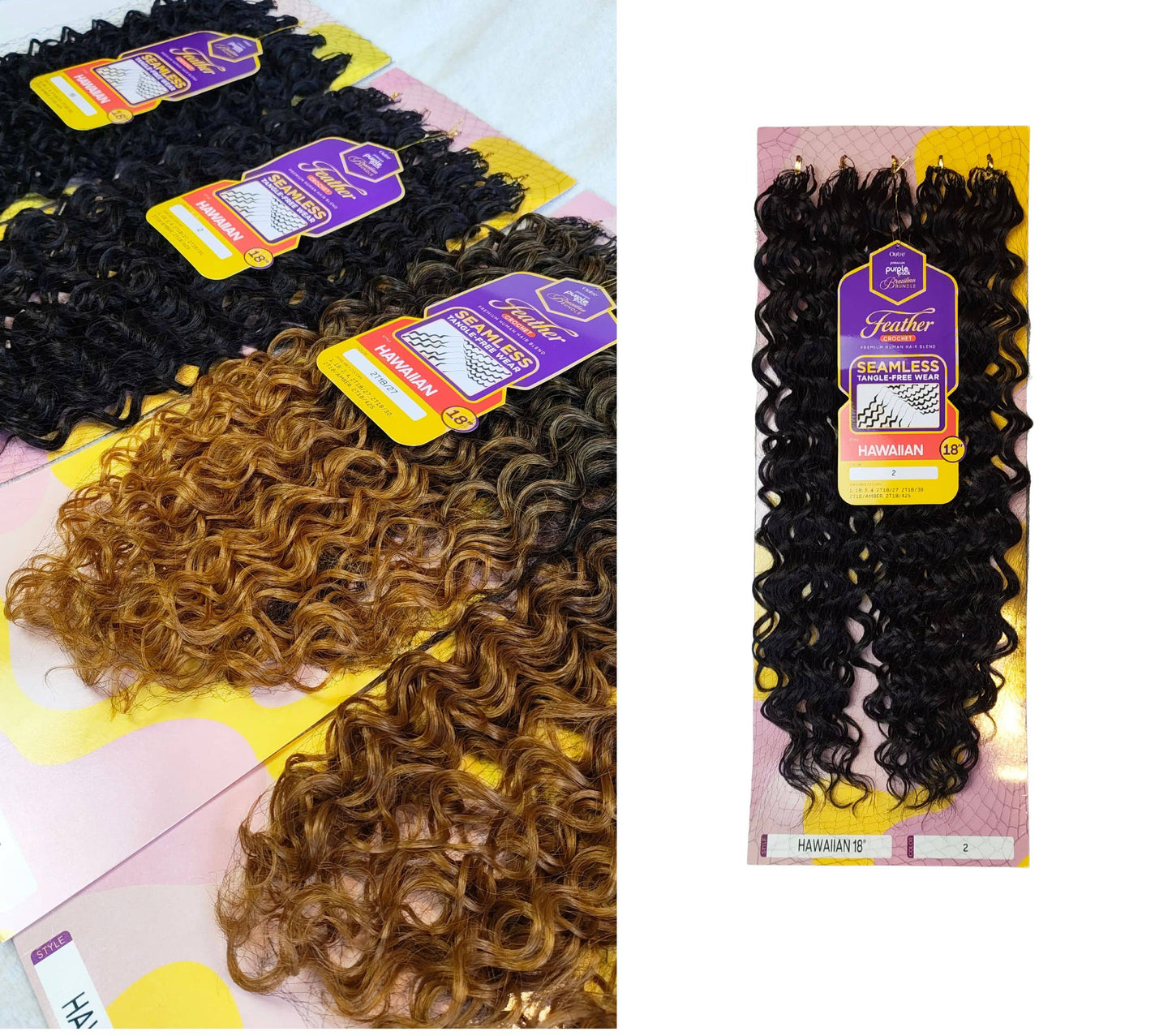 Outre Purple Pack Human Hair Blend (Miracle Knots) Feather Crochet - Hawaiian 18"