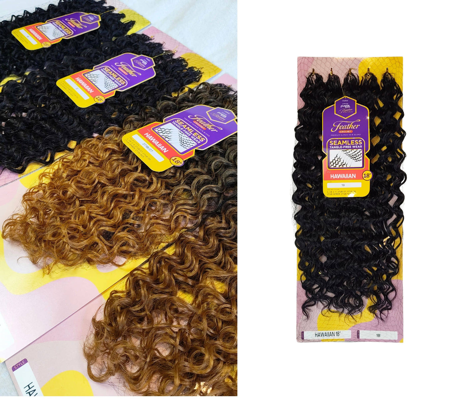 Outre Purple Pack Human Hair Blend (Miracle Knots) Feather Crochet - Hawaiian 18"