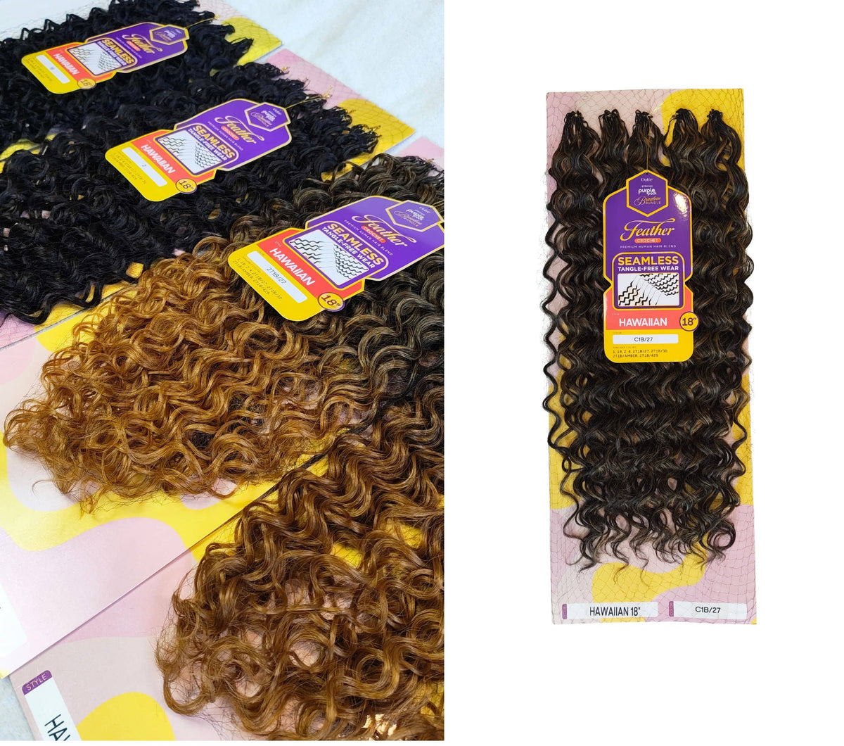 Outre Purple Pack Human Hair Blend (Miracle Knots) Feather Crochet - Hawaiian 18"