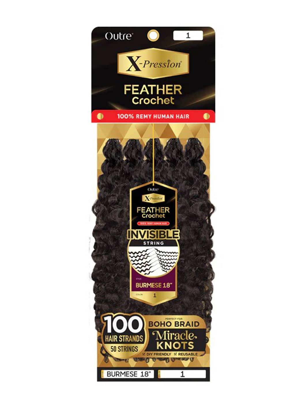 Outre Xpression 100% Human Hair (Miracle Knots) Feather Crochet - Burmese 18"
