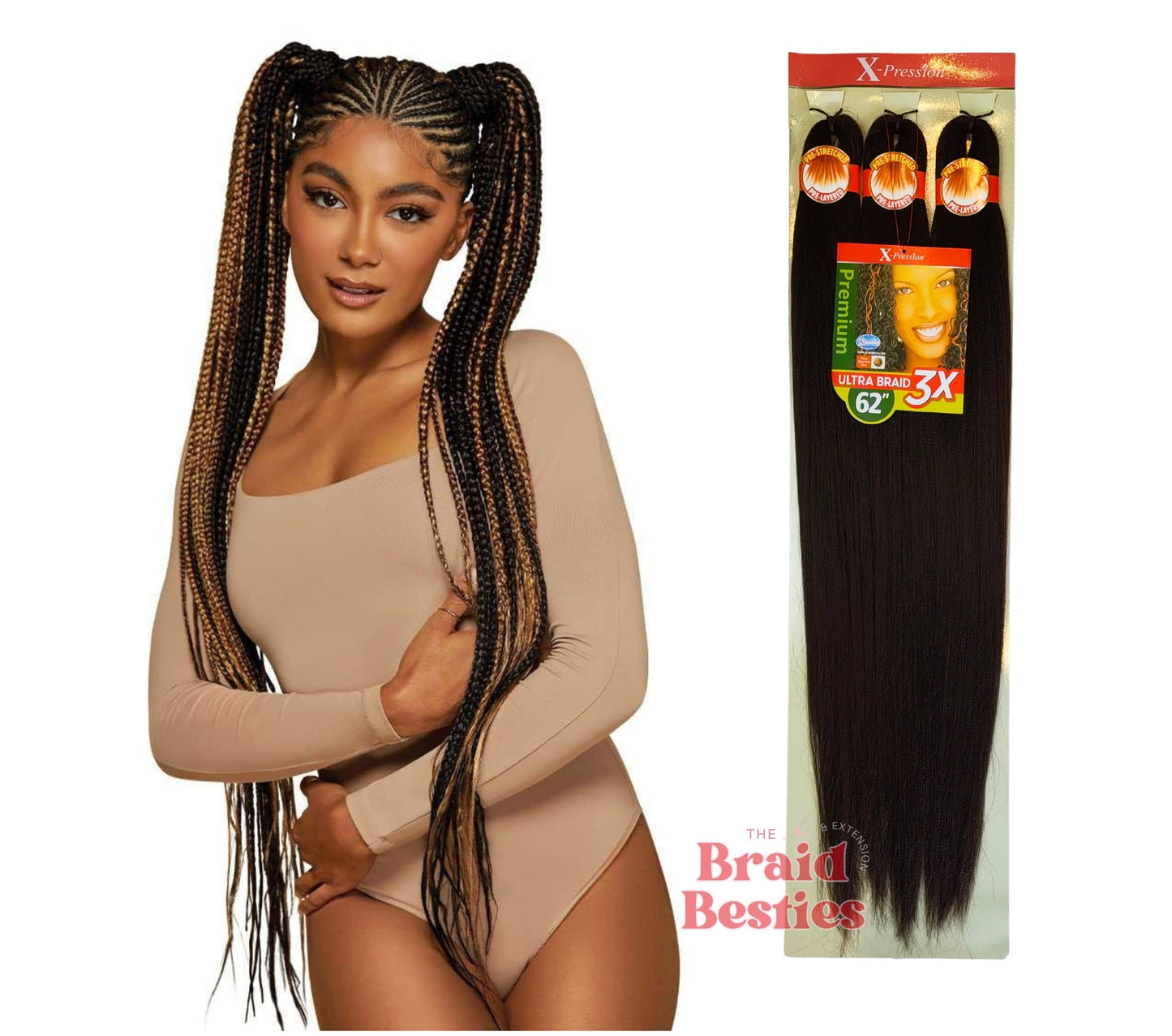 Outre X-Pression Ultra Braid 62" - Pre-Stretched Braiding Hair - 3 Bundles