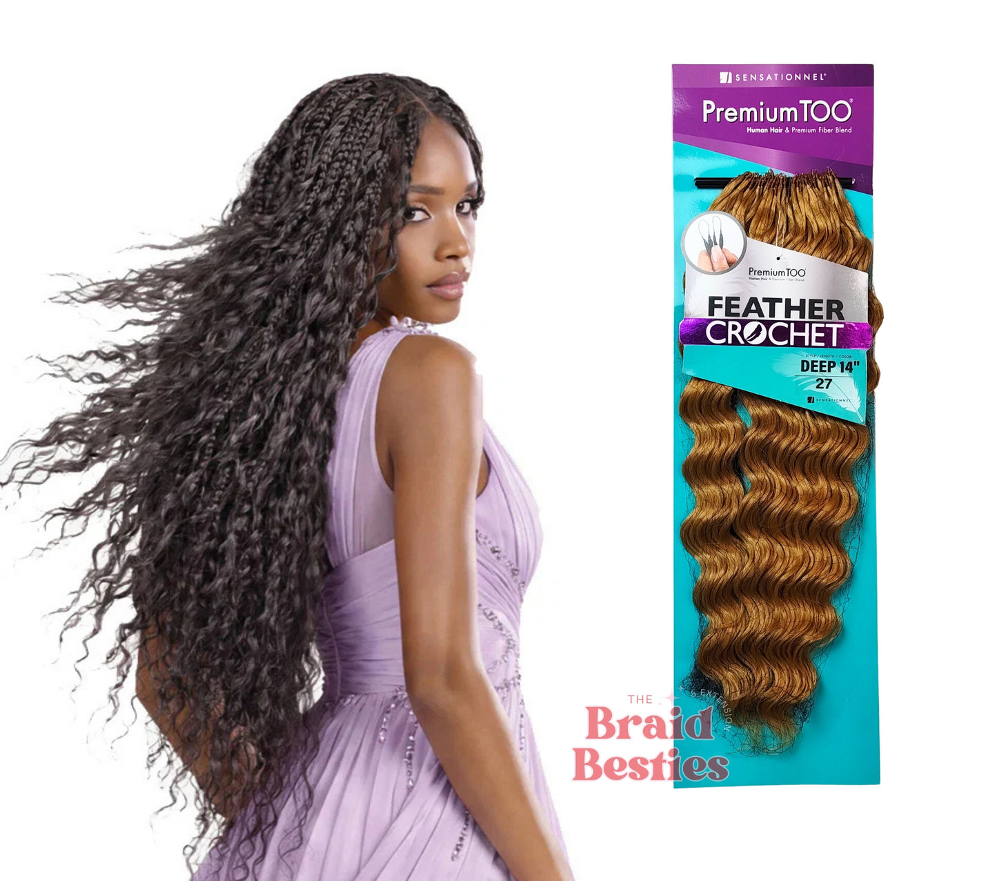 Sensationnel Premium Too - Human Hair Blend (Miracle Knots) Feather Crochet - Deep 14" Colour 27: GOLDEN BLONDE