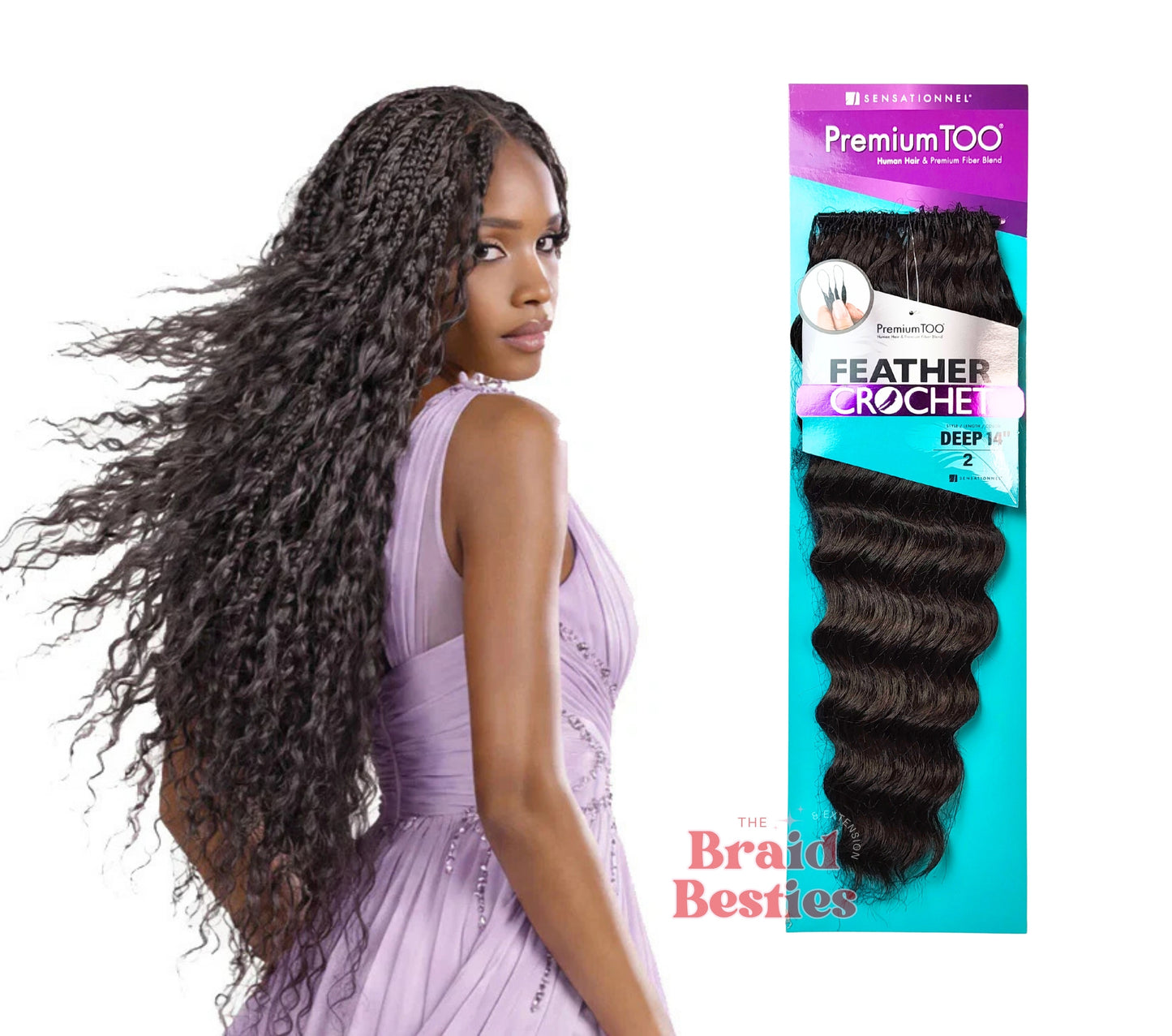 Sensationnel Premium Too - Human Hair Blend (Miracle Knots) Feather Crochet - Deep 14" Colour 2: DARK BROWN